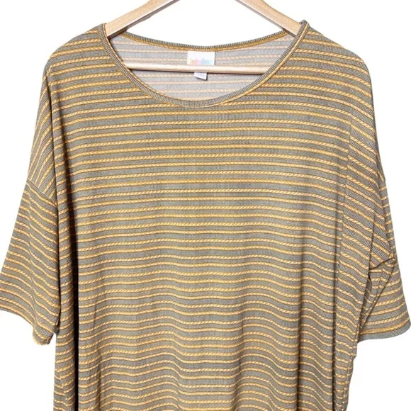 LuLaRoe Classic T Heathered Stripe‎ Gray Yellow Short Sleeve Top Women OS - Picture 6 of 16